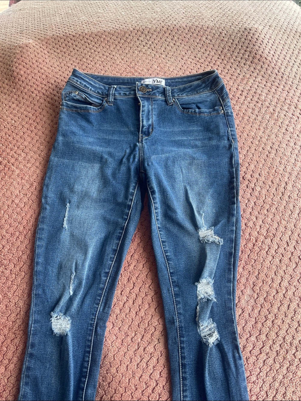 YMI Women's Dark Blue Distressed Skinny Jeans